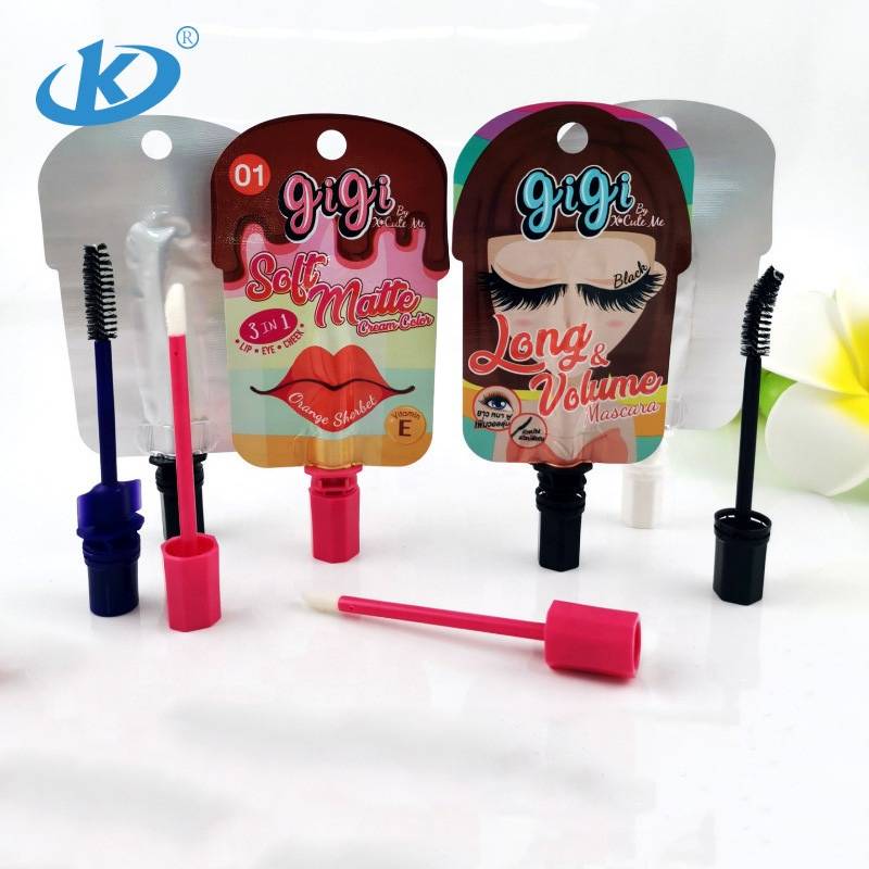 Custom Logo Lip Gloss Aluminum Foil Packaging Bag With Applicator Lipstick Spout Pouch With Brush