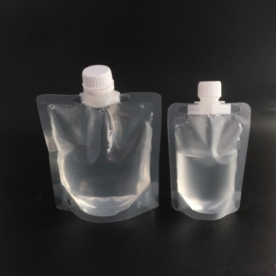 Disposable custom size 1 oz 2 oz 10 oz 16 oz plastic clear transparent standup spout pouch liquid suction nozzle pouch