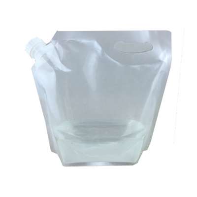 Transparent 5L laminated material food packaging plastic spout pouch drinking water beer juice packaging bag with die cut handle